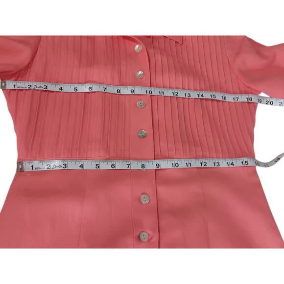 Long Linen Blend Midi Dress 6 Short Sleeves Pin Tucks‎ Retro Party Romantic Pink - Picture 4 of 11